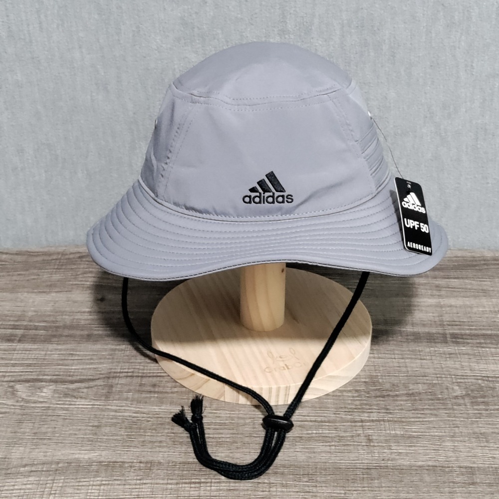Adidas AEROREADY Wide Brim‎ Bucket Hat Cap Gray Sun Fishing Hiking UPF 50 NEW